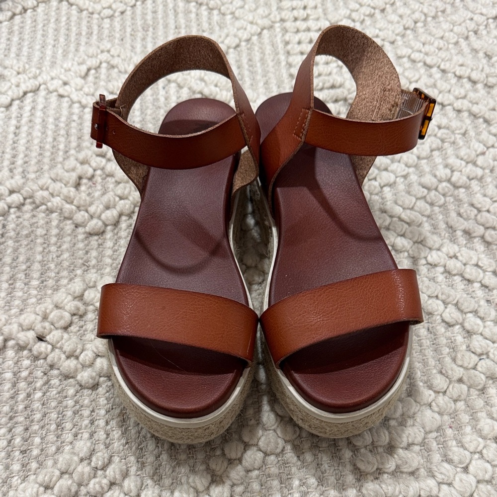 MIA Cognac Brown Platform Ankle-Strap Sandals